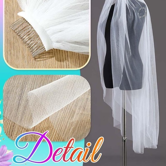 Simple Classic Wedding Veil with Comb – 47” (120 cm) Soft Tulle Bridal Veil - Picture 2 of 4